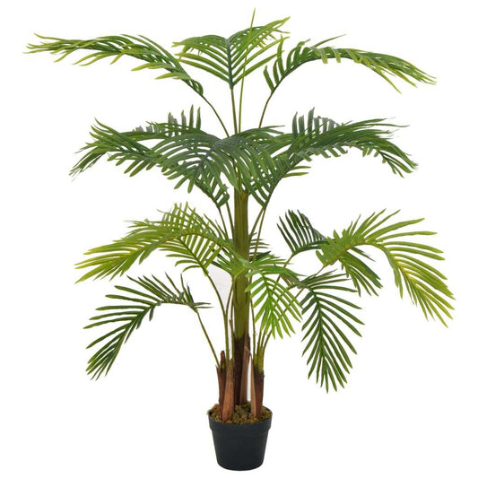 Realistic 47-inch tall artificial palm plant with vibrant green fronds and brown pot, UV-resistant faux tree perfect for indoor outdoor living room office or patio tropical decor
