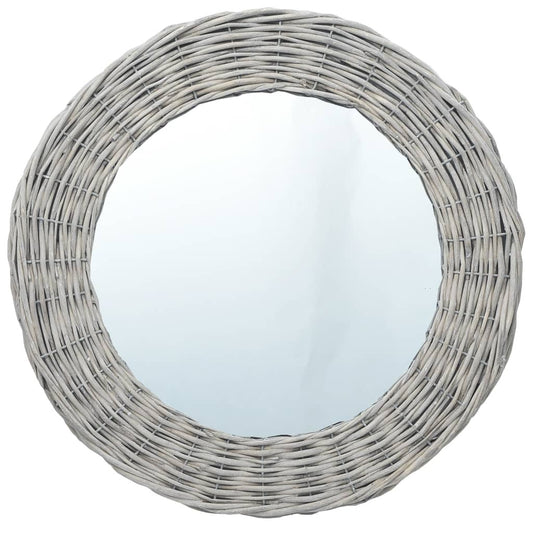 23.6 inch round rattan wall mirror with natural wicker basketweave frame for bohemian coastal home decor
