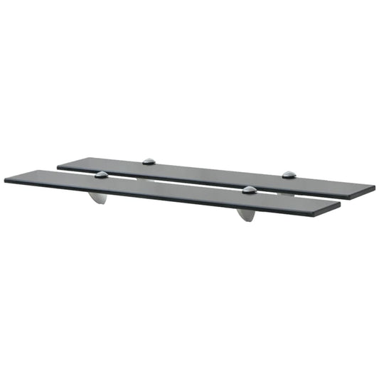 Set of 2 black tempered glass floating shelves with zinc alloy brackets - modern wall storage
