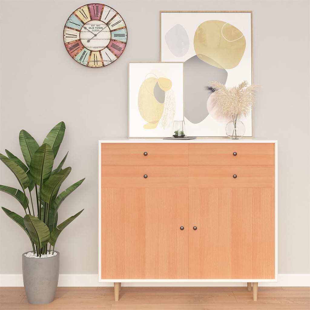 Japanese oak self-adhesive vinyl film applied to furniture surface demonstrating realistic wood texture and easy installation
