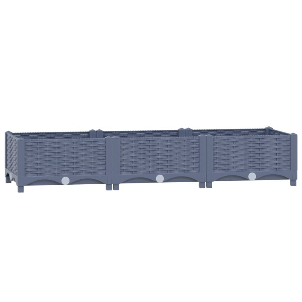 Empty blue-grey rectangular raised garden bed displaying 47.2x15.7 inch dimensions and matte finish
