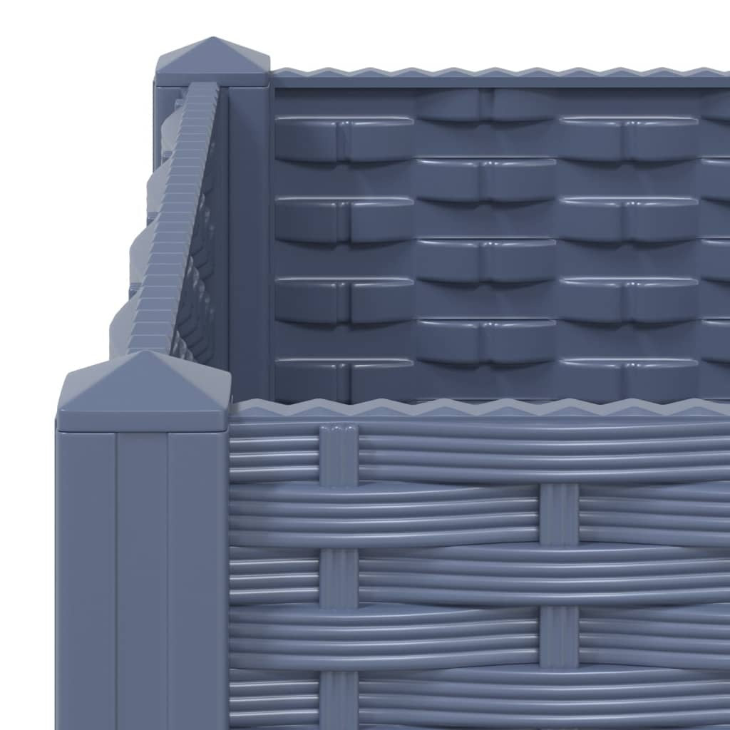 Side view of durable blue-grey raised garden bed showing 9.1 inch height and rectangular shape
