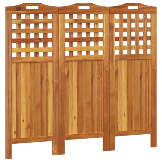 Close-up view of acacia wood room divider panels showing natural wood grain and oil finish
