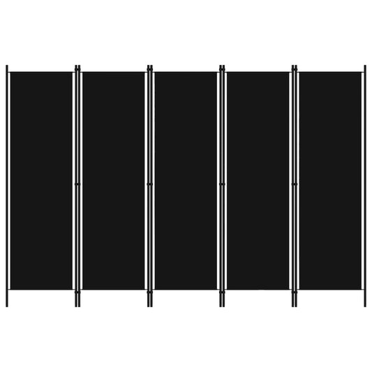 5-panel black fabric room divider fully extended showing 98.4 inch width and privacy screen functionality
