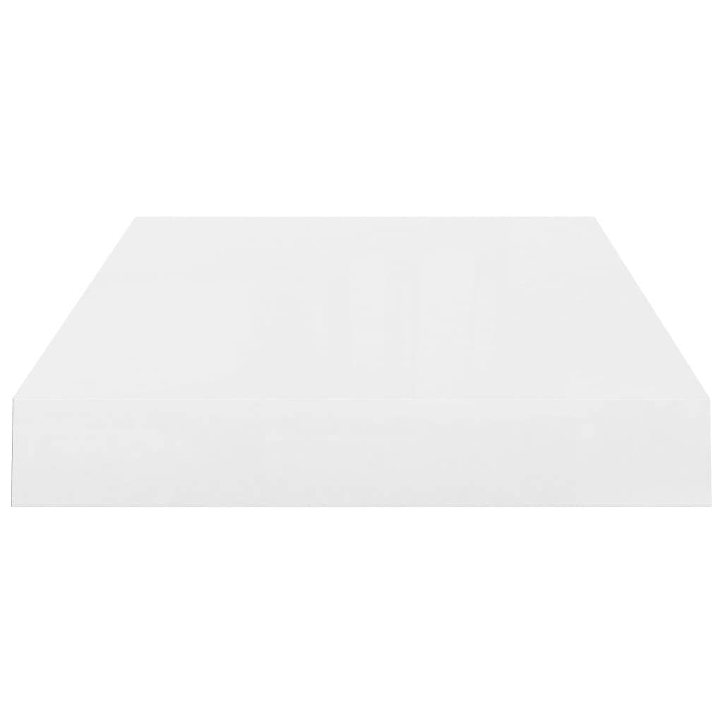 White floating wall shelves in modern living room with contemporary decor
