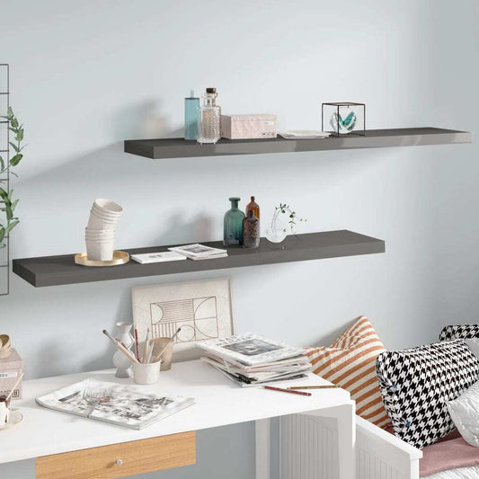 High gloss grey floating wall shelf set of 2 with modern storage design
