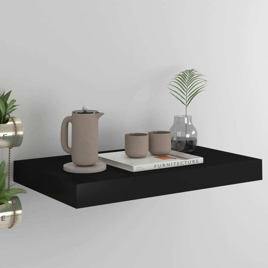 Black honeycomb MDF floating shelf 15.7 inches with metal brackets - modern wall storage
