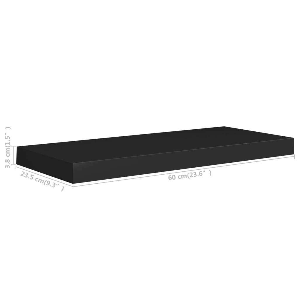 Set of 2 black floating shelves styled with books and modern home accessories
