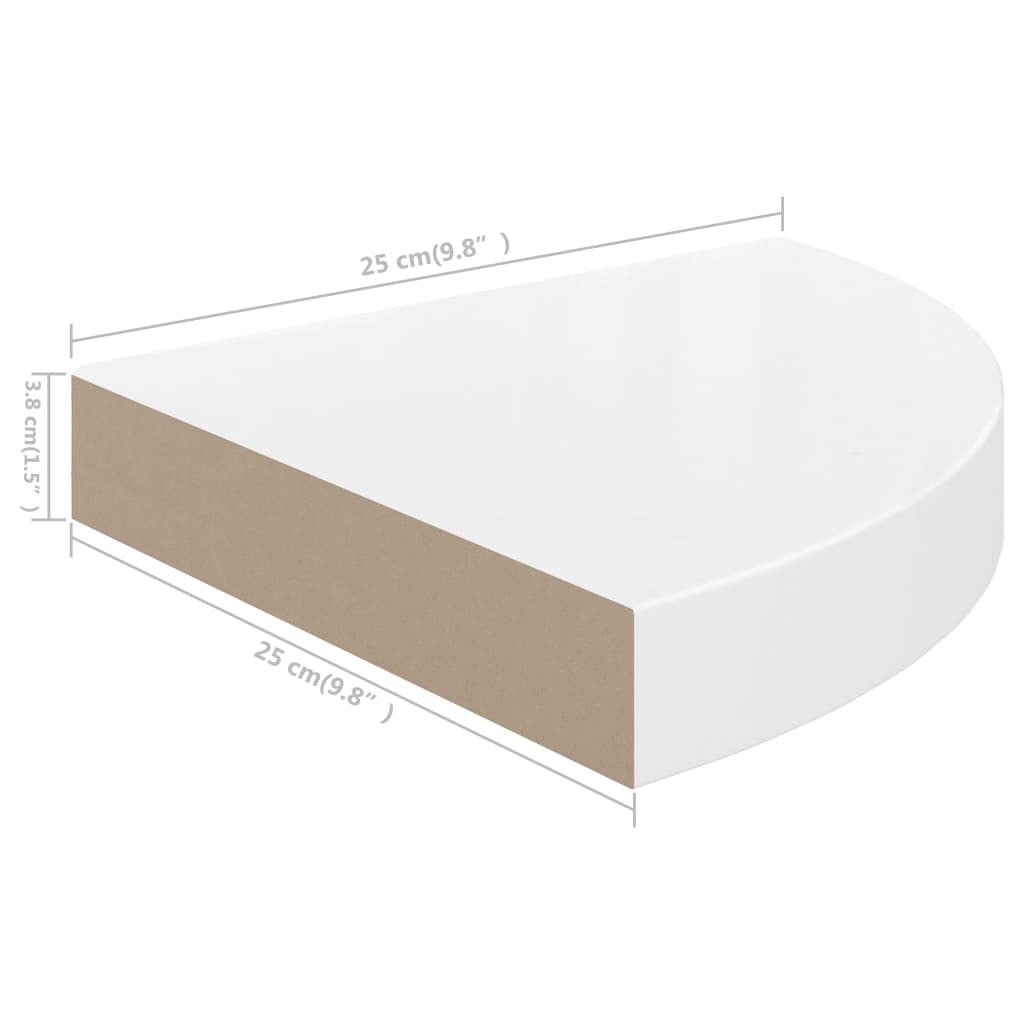 Set of 4 high gloss white corner shelves product packaging and assembly instructions
