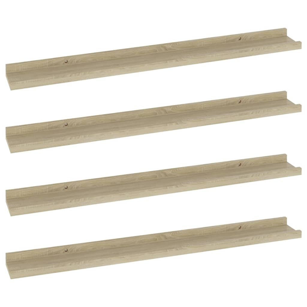 Close-up view of Sonoma oak floating shelves showing brown MDF wood construction and matte finish

