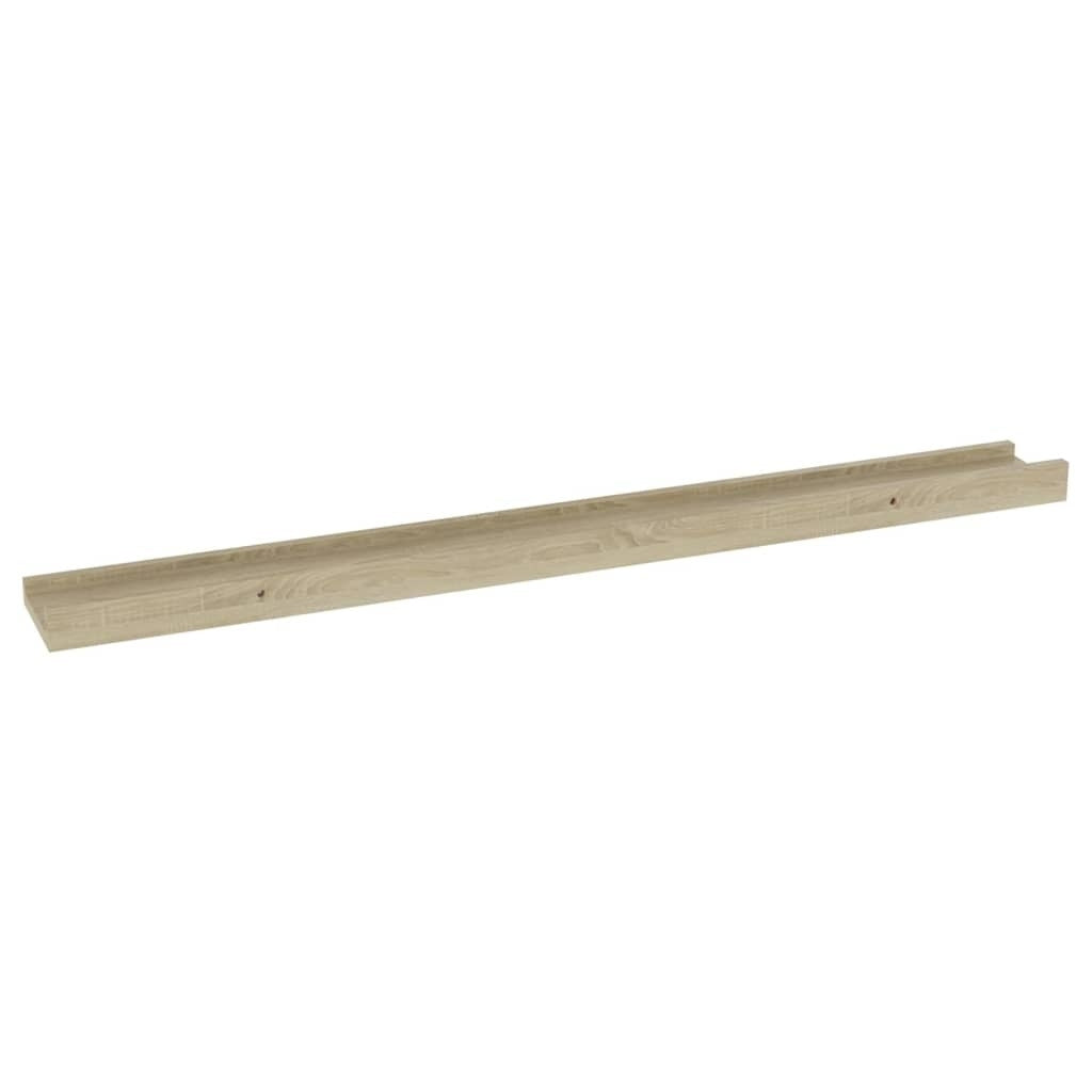 Sonoma oak floating shelves arranged showing minimalist design and wall mounting capabilities

