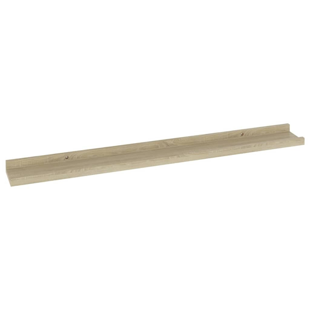 Side view of Sonoma oak floating shelf showing 3.5 inch width and 1.2 inch thickness
