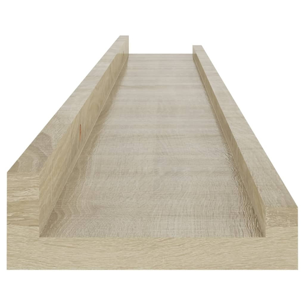 Sonoma oak floating shelf assembly demonstration showing MDF wood construction
