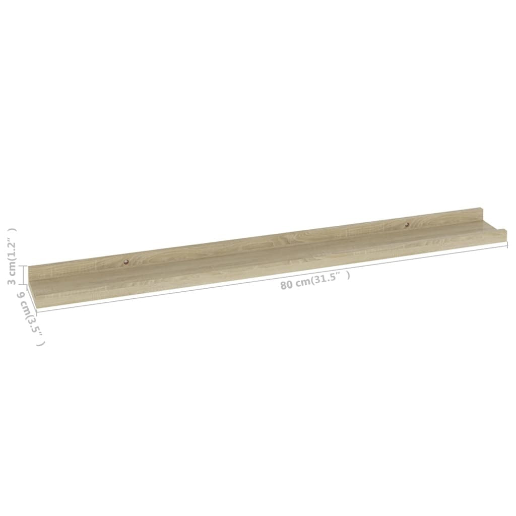 Sonoma oak floating wall shelves product packaging and assembly instructions for home installation
