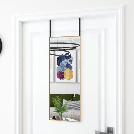 Gold aluminum door mirror 11.8x31.5 inches rectangular with polished finish, over-the-door hanging mirror for bedroom
