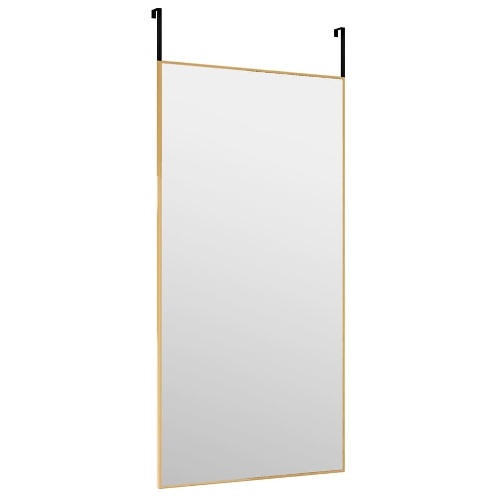 Full-length gold aluminum mirror installed on bedroom door showing elegant modern home decor and space-saving design
