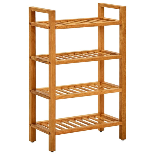 Compact solid oak wood shoe rack space-saving entryway storage in home setting
