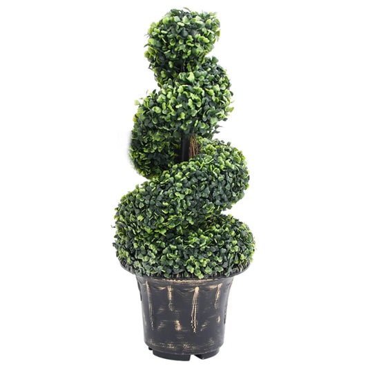 35 inch tall artificial boxwood spiral topiary plant with twisted design and metal frame for indoor outdoor home decor
