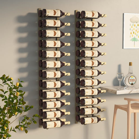 Set of 2 gold wall mounted wine racks elegant storage display in dining room
