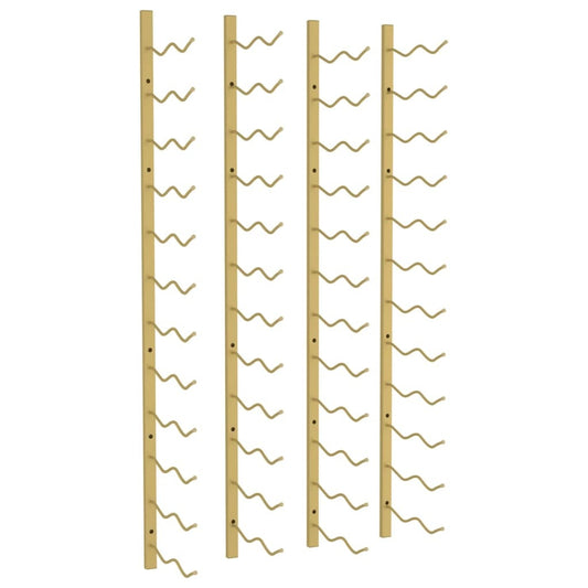 Close-up of gold wall mounted wine rack showing elegant iron construction
