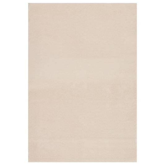 Beige washable fluffy area rug 63x90 inches with soft polyester shag texture