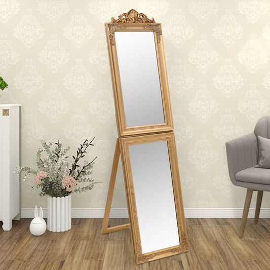 78.7 inch gold baroque full-length standing mirror with eucalyptus wood frame, elegant ornate design for bedroom dressing room
