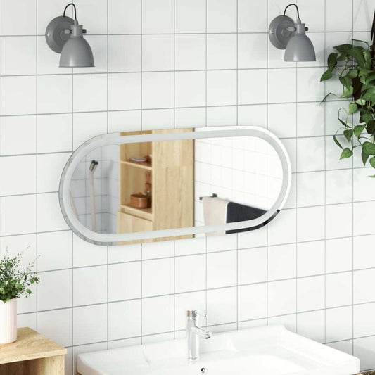 31.5 inch LED oval bathroom mirror with cool white ambient lighting for modern vanity makeup grooming
