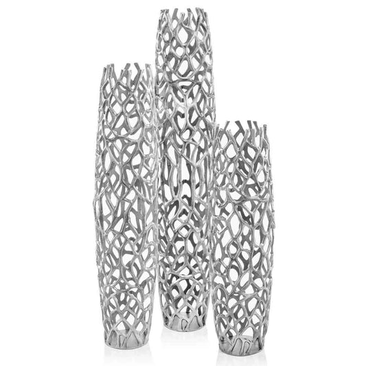 32 inch aluminum silver twigs cylinder floor vase large metal vase with unique nature-inspired design
