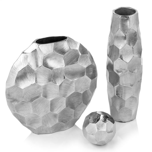 14 inch aluminum silver cylinder vase with modern minimalist design, sleek metallic table decor for contemporary home
