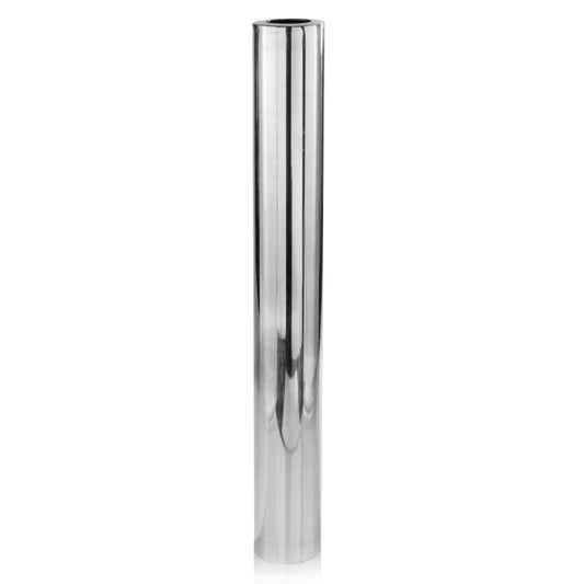 56 inch tall silver aluminum cylinder floor vase, large statement piece for modern commercial and residential spaces
