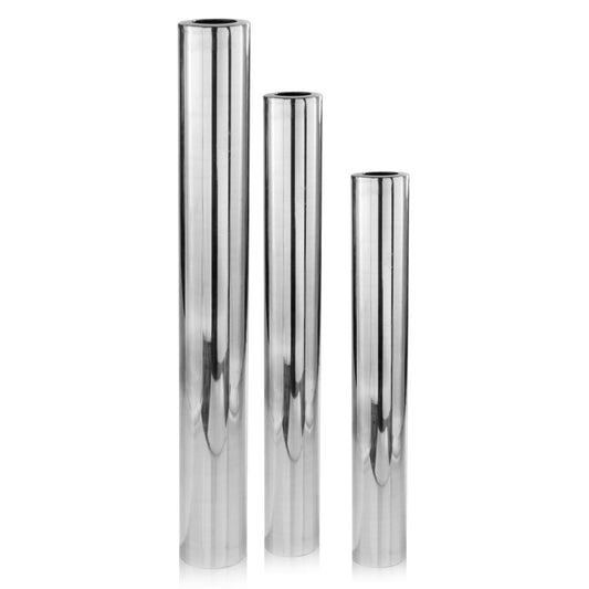 40 inch silver aluminum cylinder floor vase with sleek metallic finish, large statement piece for modern contemporary home decor
