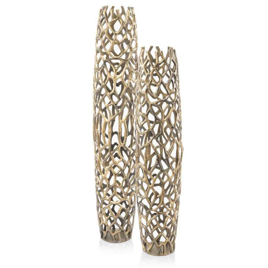 47 inch aluminum gold twigs cylinder floor vase extra large luxury metal vase with nature-inspired design
