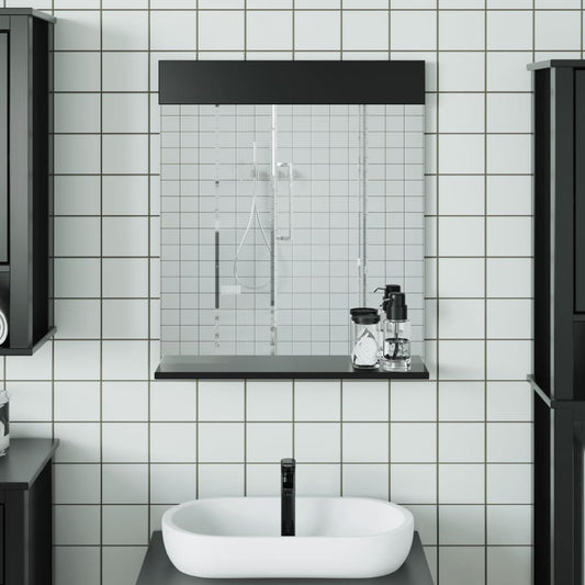 23.6x27.6 inch black bathroom mirror with shelf, solid pine wood wall-mounted modern storage for vanity
