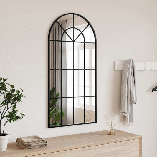 Elegant 40x20 inch black arched wall mirror with minimalist powder-coated iron frame, high-quality glass perfect for bathroom, bedroom, or living room modern decor
