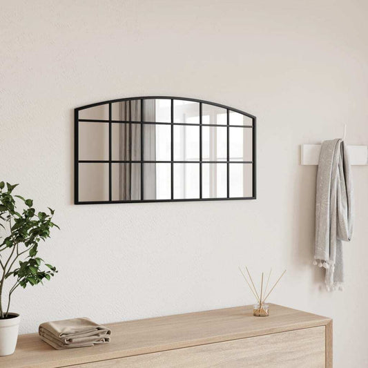 31.5x15.7 inch black minimalist wall mirror with powder-coated frame, modern rectangular design for bathroom vanity
