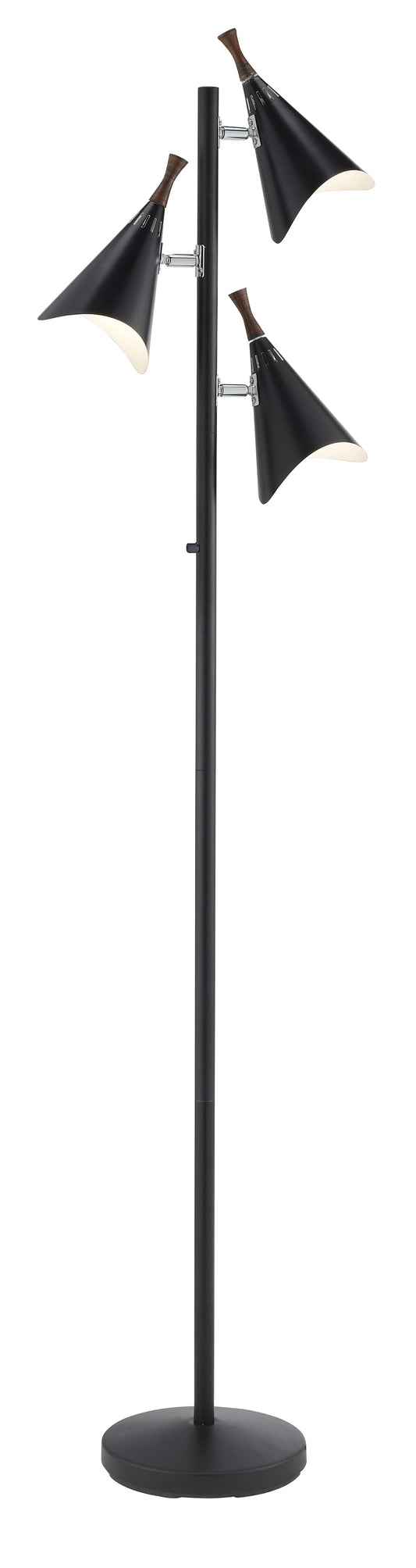 68-inch black three-light tree floor lamp with adjustable cone shades featuring modern branching design for multi-directional room lighting