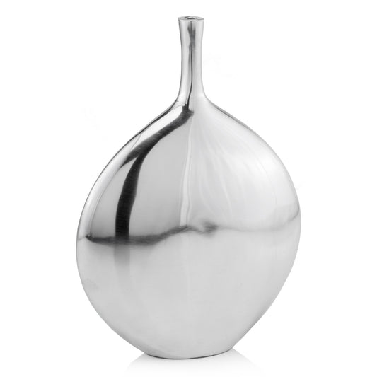 16 Inch Silver Aluminum Tulip Vase - Front View Showing Elegant Sculptural Shape Perfect for Modern Contemporary Home Decor
