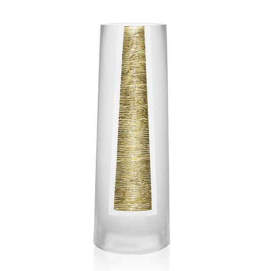 10.5 inch mouth blown hand decorated gold vase artisan crystal glass with elegant gold accents
