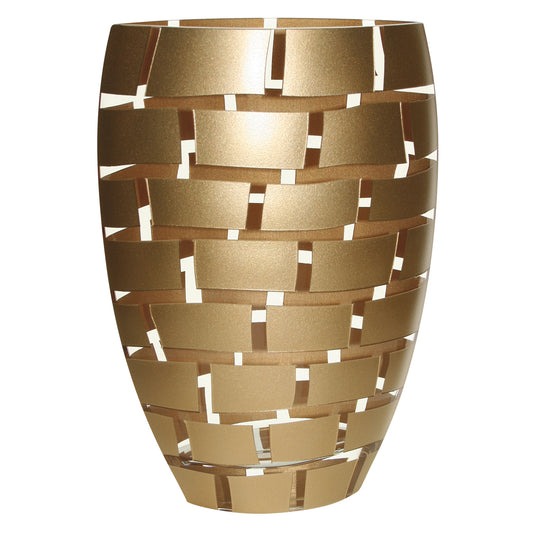 12 inch mouth blown crystal vase with gold wall design pattern, European handcrafted elegant home decor piece
