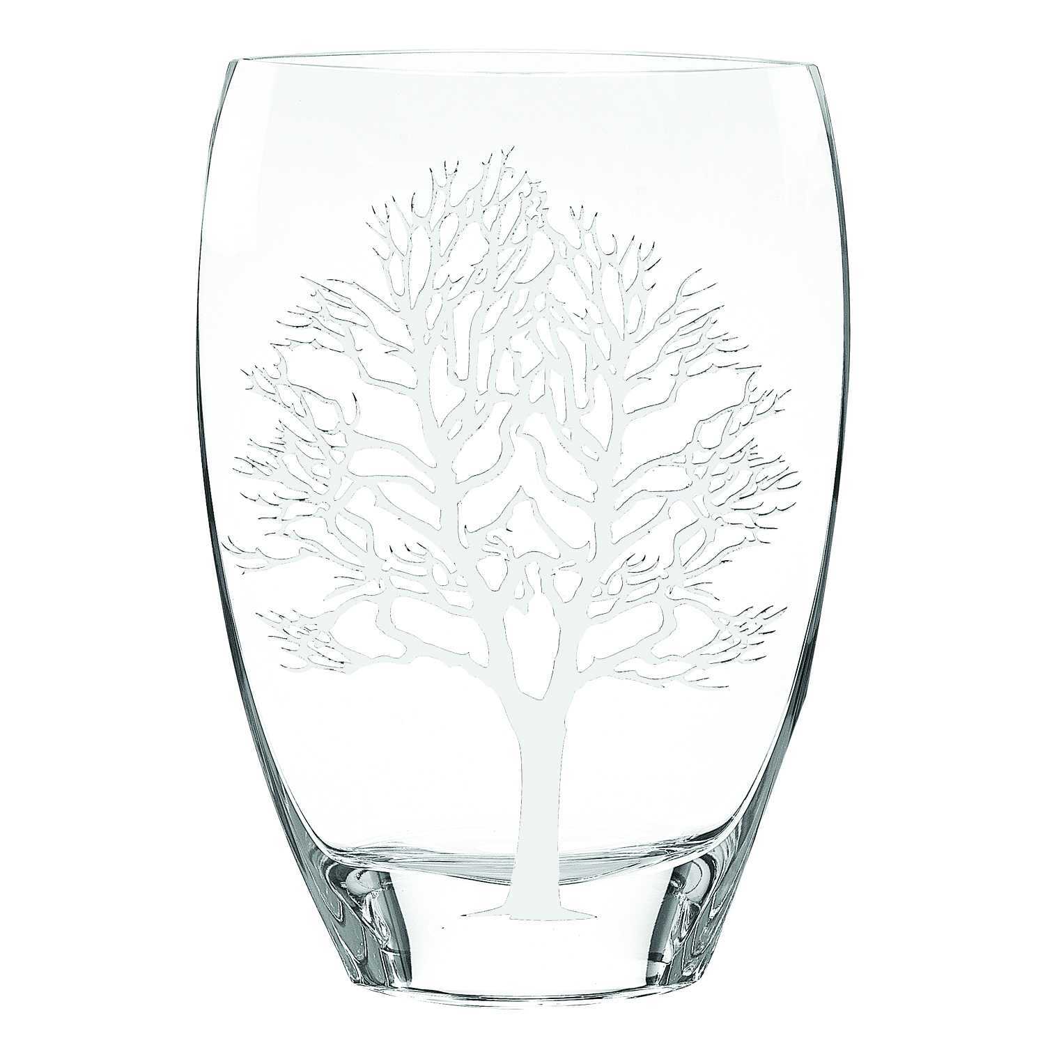 12 inch mouth blown frosted crystal European Tree of Life vase artisan crafted with symbolic design
