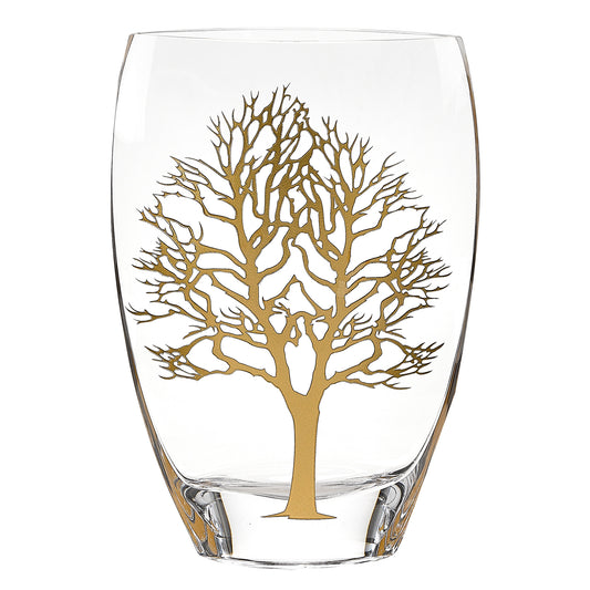 12 inch mouth blown gold Tree of Life crystal vase with lead-free design and artisan craftsmanship
