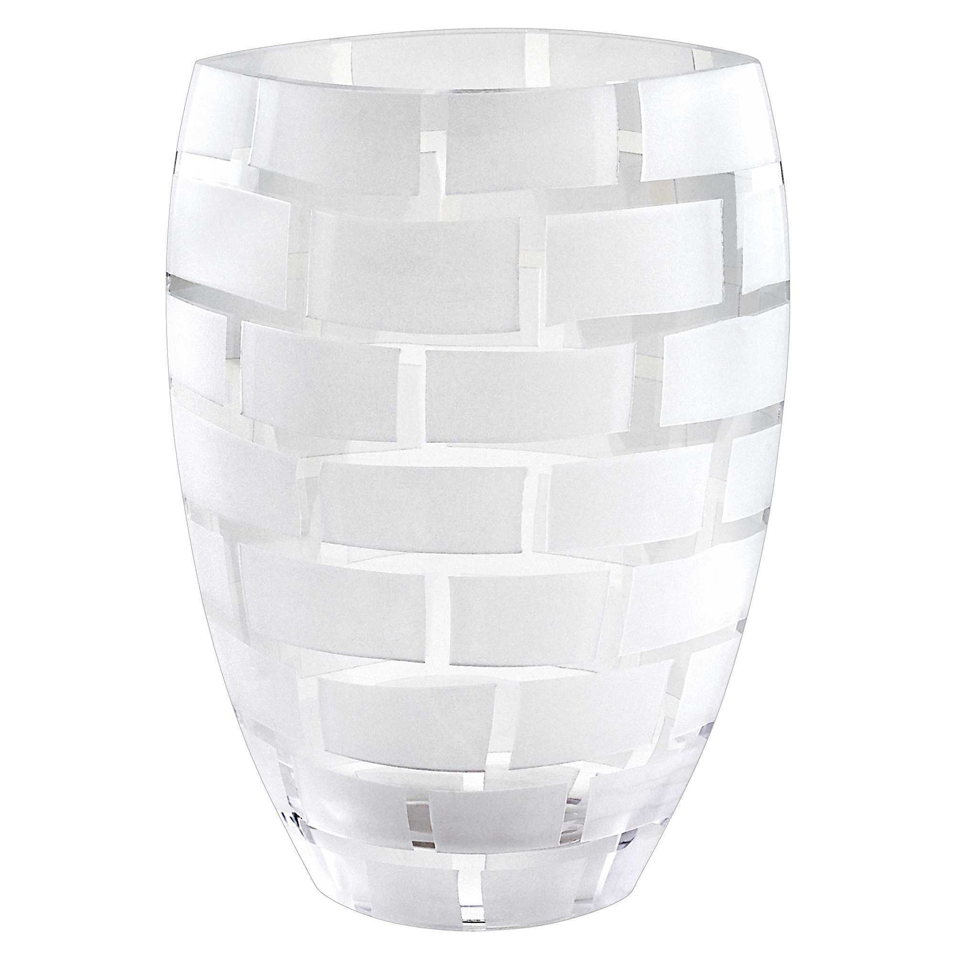 12 inch mouth blown frosted crystal vase with elegant wall design pattern, European handcrafted home decor piece
