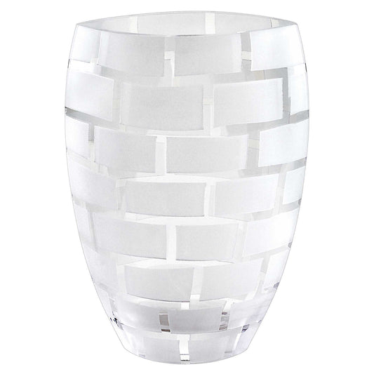 12 inch mouth blown frosted crystal vase with elegant wall design pattern, European handcrafted home decor piece
