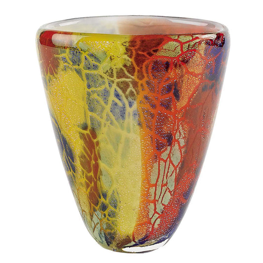 8-inch Murano glass abstract oval vase in vibrant orange red yellow colors, handcrafted Italian Venetian art glass table decor

