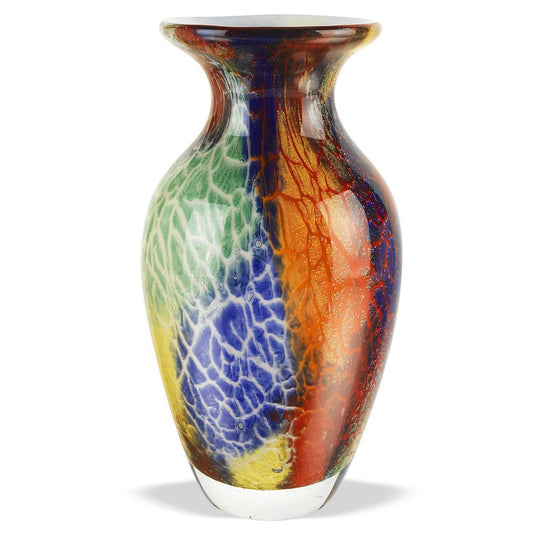 11 inch multicolor art glass vase with riveting colors and unique handcrafted design - each piece one-of-a-kind work of art