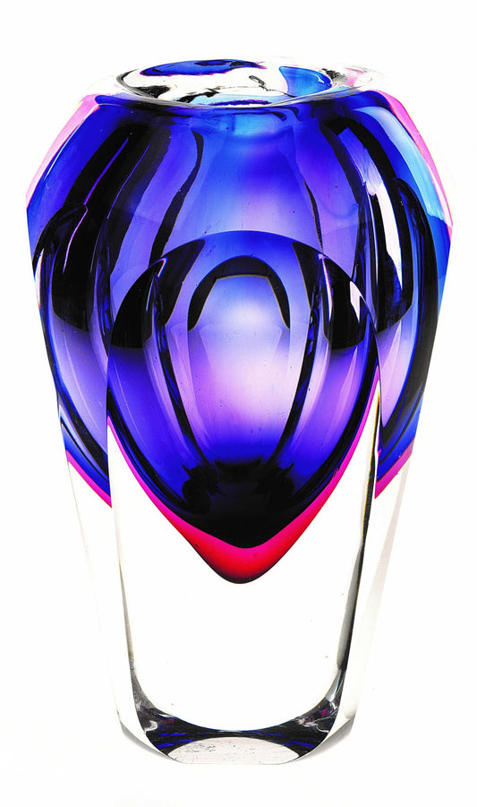 9 Inch Purple Art Glass Vase - Front View Showing Layered Thick-Walled Crystal Construction Perfect for Contemporary Home Decor
