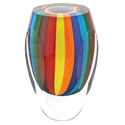 6 inch multicolor art glass vase with layered thick-walled design and captivating green crystal glass
