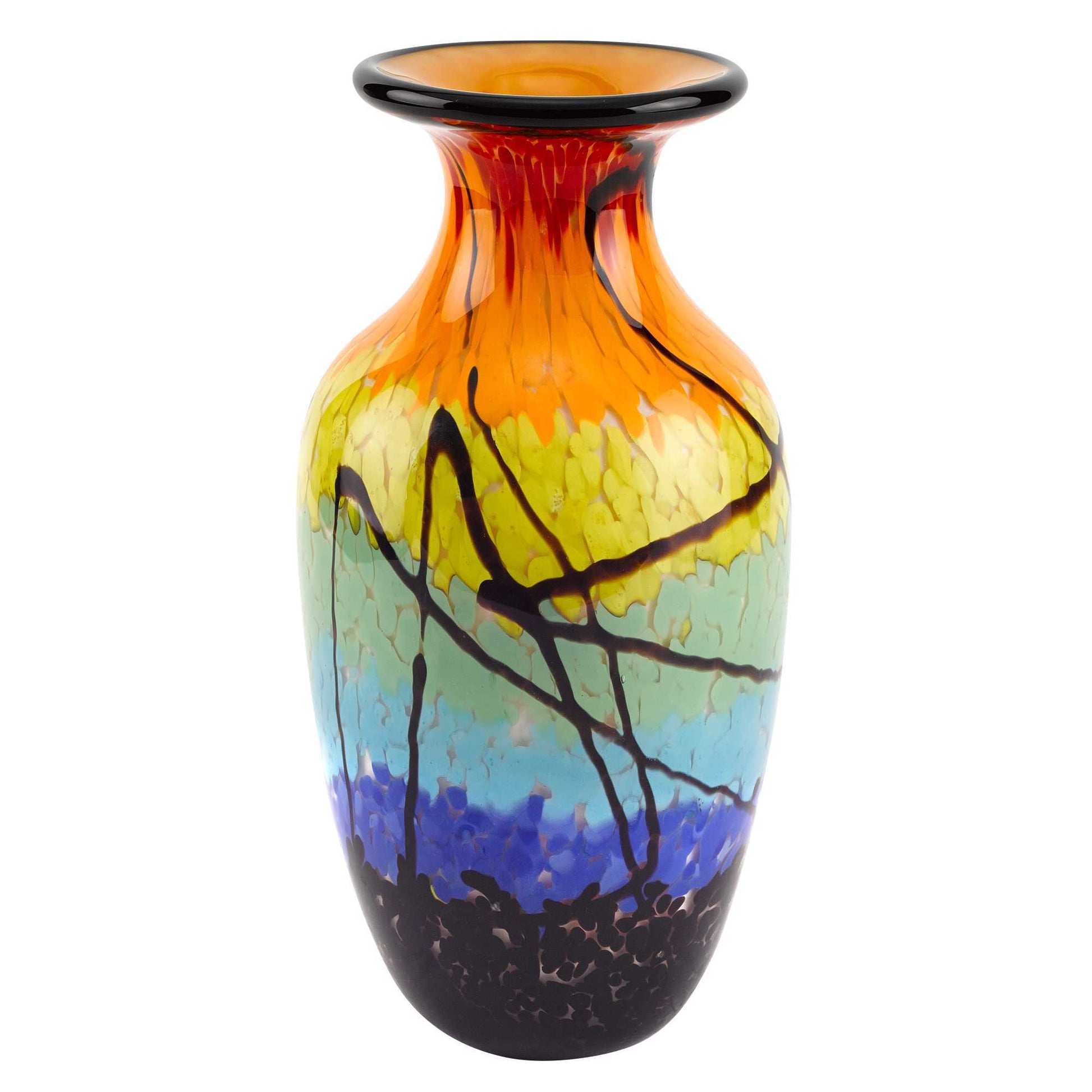 10.5 inch mouth blown art glass urn shape decorative vase handcrafted artisan glass with elegant design
