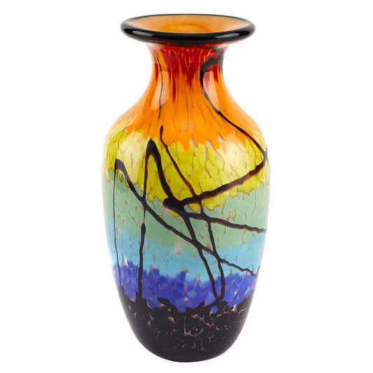 10.5 inch mouth blown art glass urn shape decorative vase handcrafted artisan glass with elegant design
