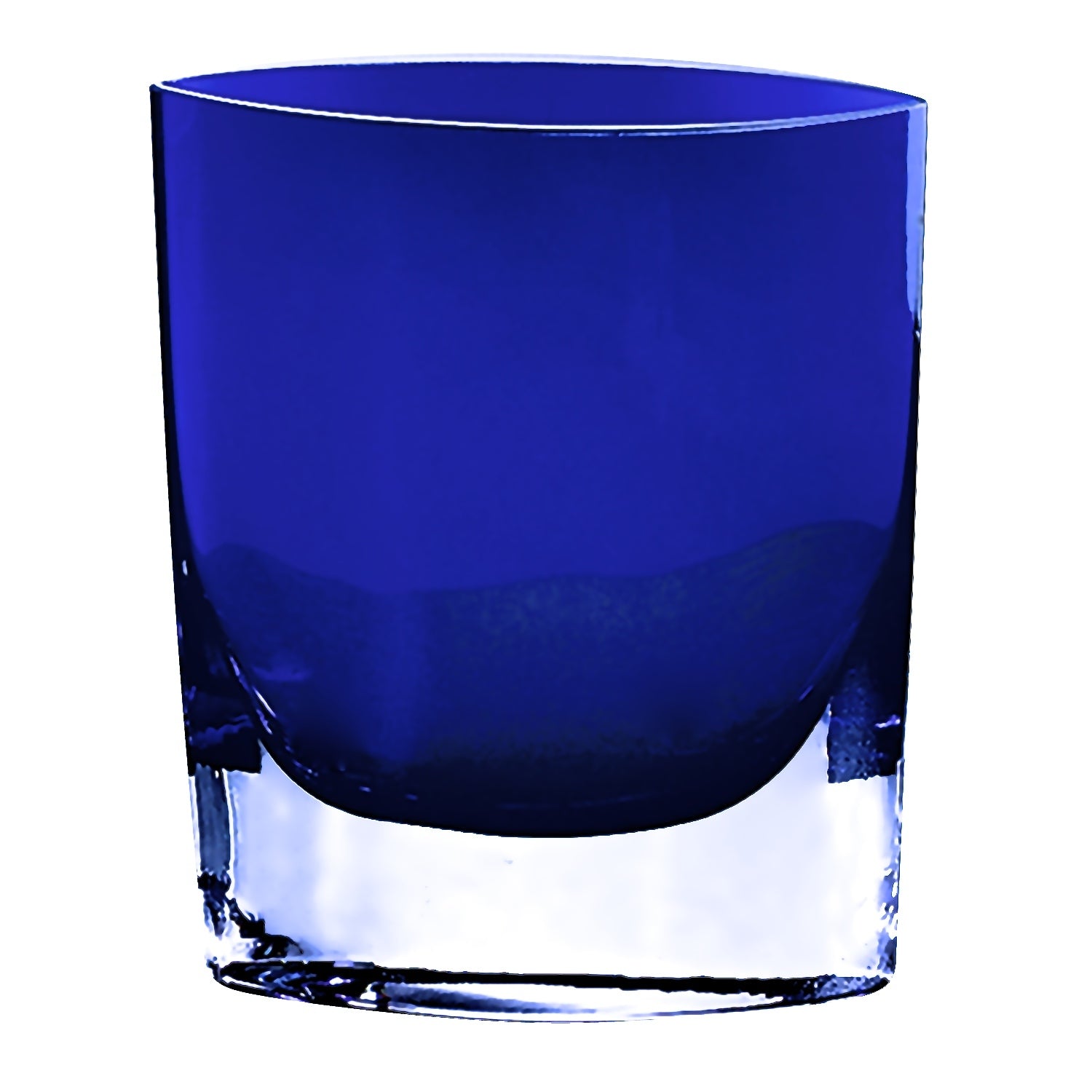 Close-up detail of premium cobalt blue crystal glass vase showing depth of color and quality of European mouth blown craftsmanship with signature authentication on bottom

